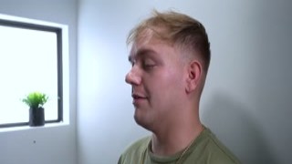 Stepbrother on his knees eating stepsis pussy