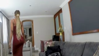 Sexy small titis petite African model fucks casting producer POV