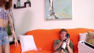 Petite 19yo slut helps her nympho boyfriend with a hand