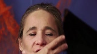 Frisky bombshell gets cumshot on her face eating all th